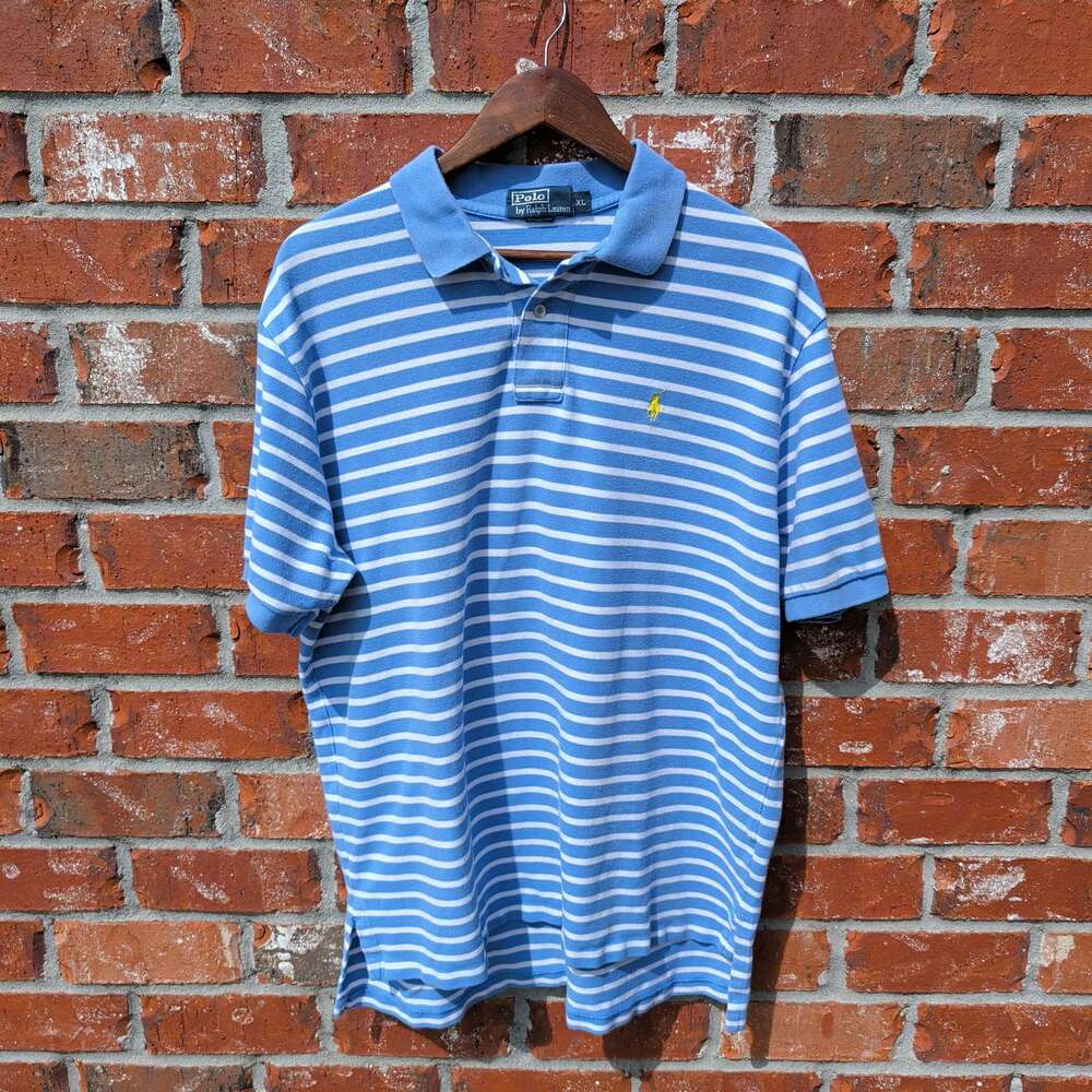 Polo by Ralph Lauren Mens XL Blue Striped Pique Polo Shirt Pony Logo